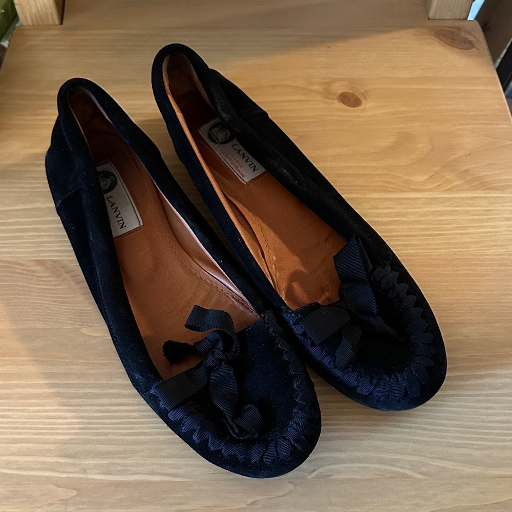 Lanvin Black Suede Women's Flats with Bow